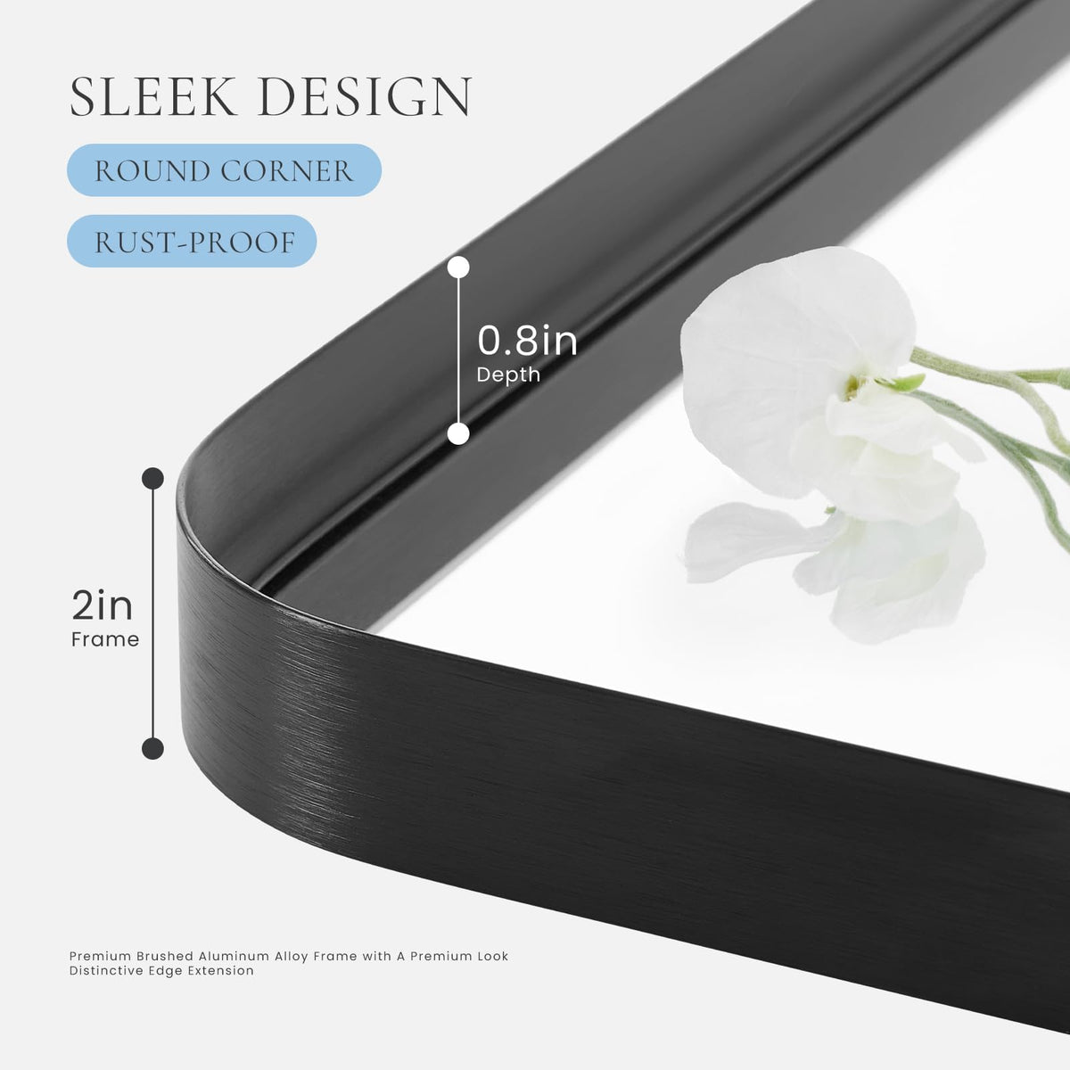 Atilioo matte-black-frame closeup showing durable anti-rust finish for bathrooms.