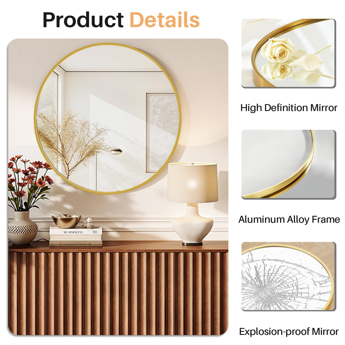 Atilioo rust-resistant matte gold frame mirror for moisture-prone spaces.
