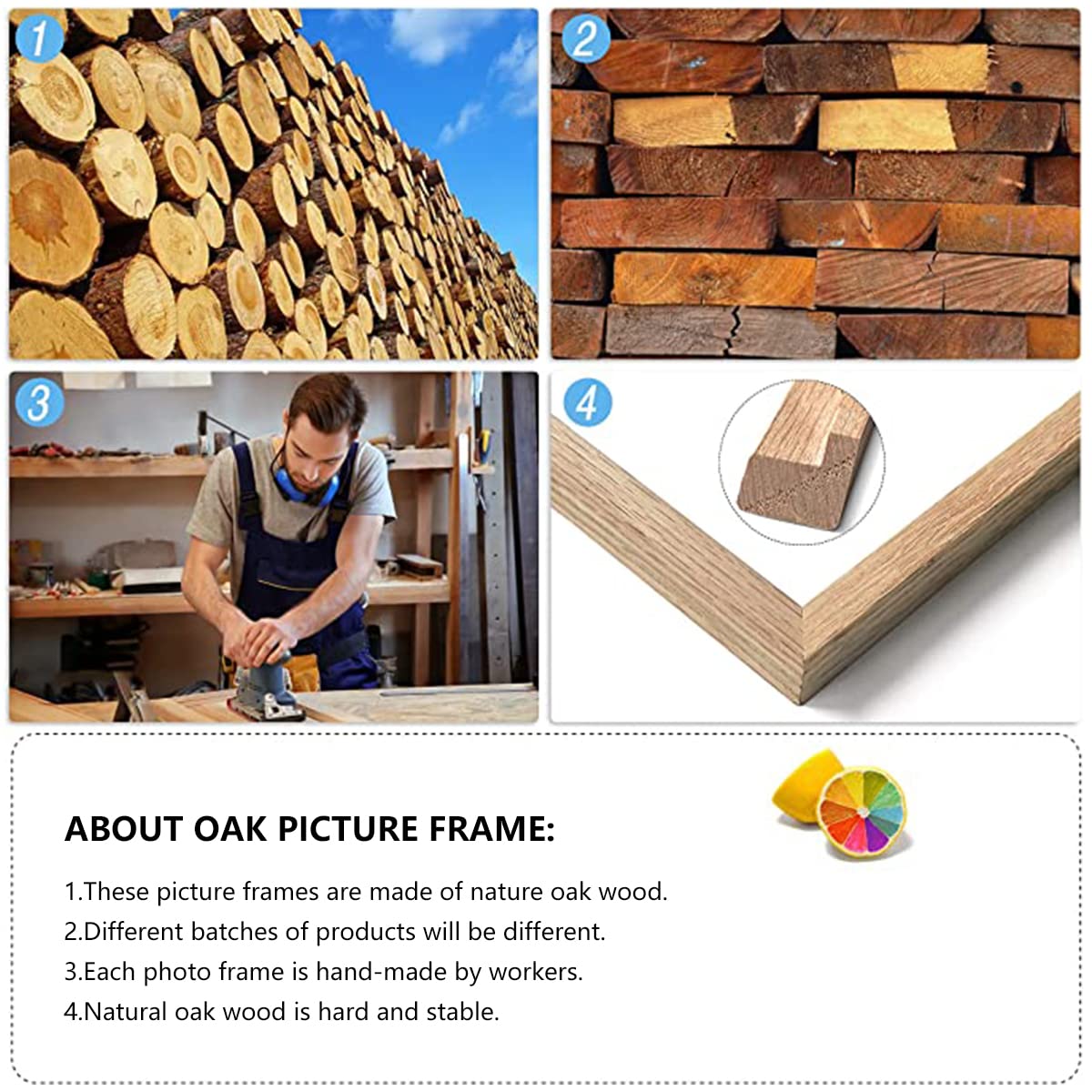 ATOBART oak frame on table showing sample photo