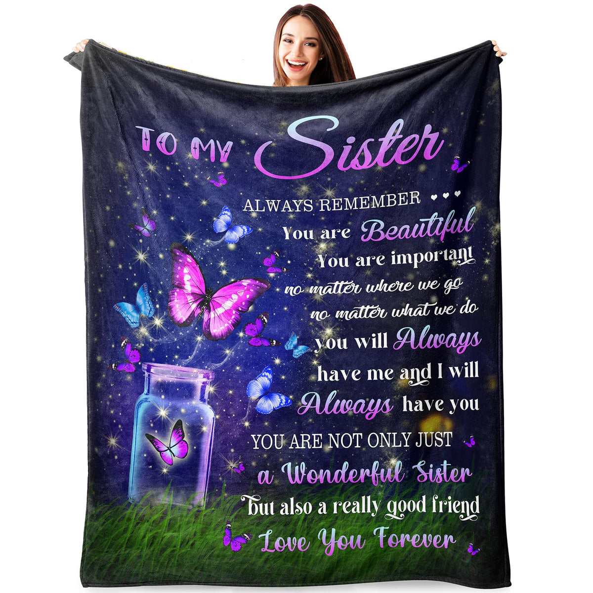 Atokker sister birthday gift cozy blanket 50x60 on bed for warm, comforting moments.
