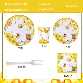 Atonofun bee-design plates with daisies and gold foil add elegant bee-themed decor.
