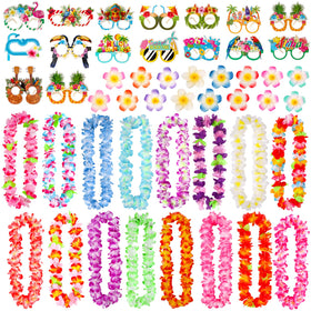 Atonofun Hawaiian leis necklace set adds tropical color to luau celebrations.