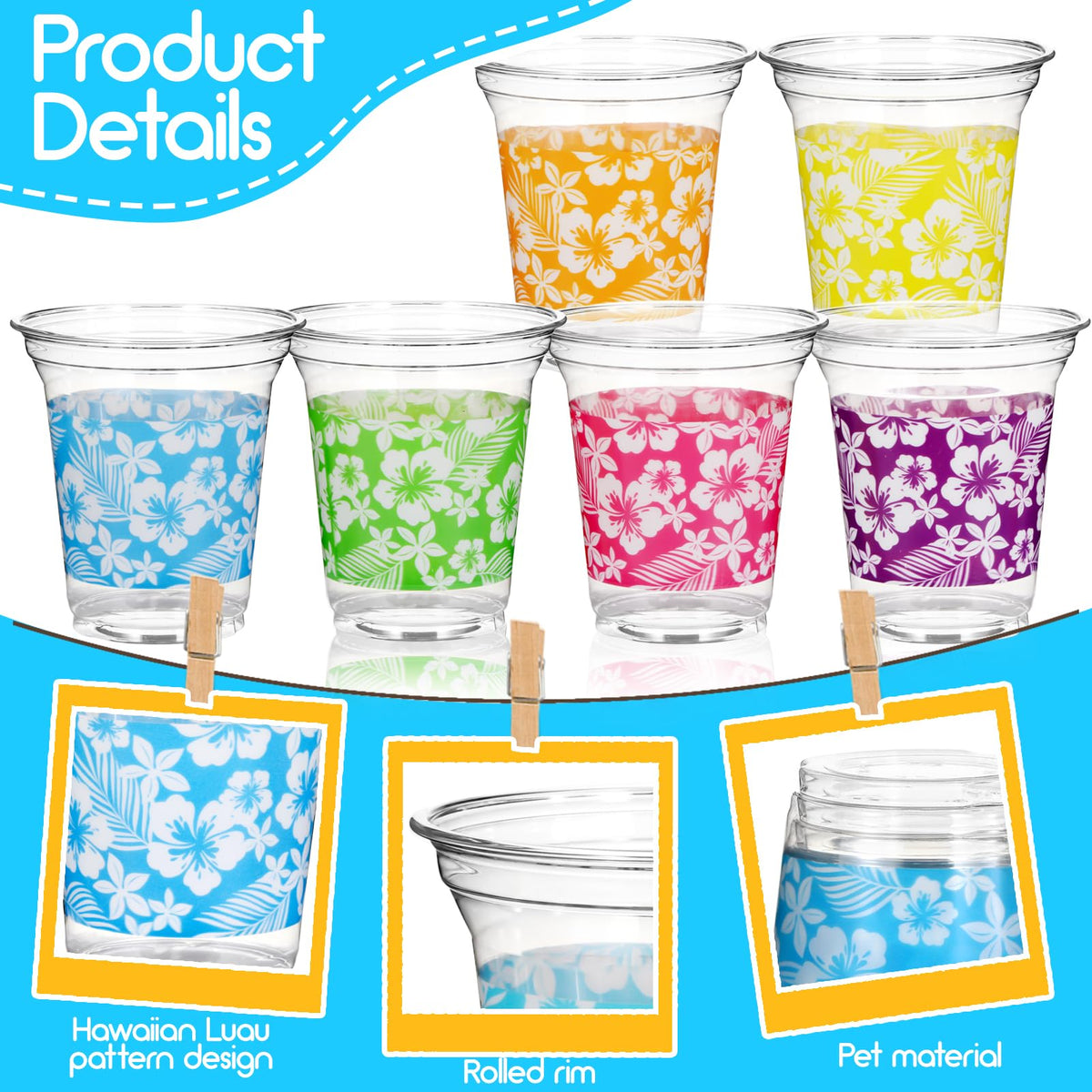 Six styles from Atonofun offer luau cup choices for guests