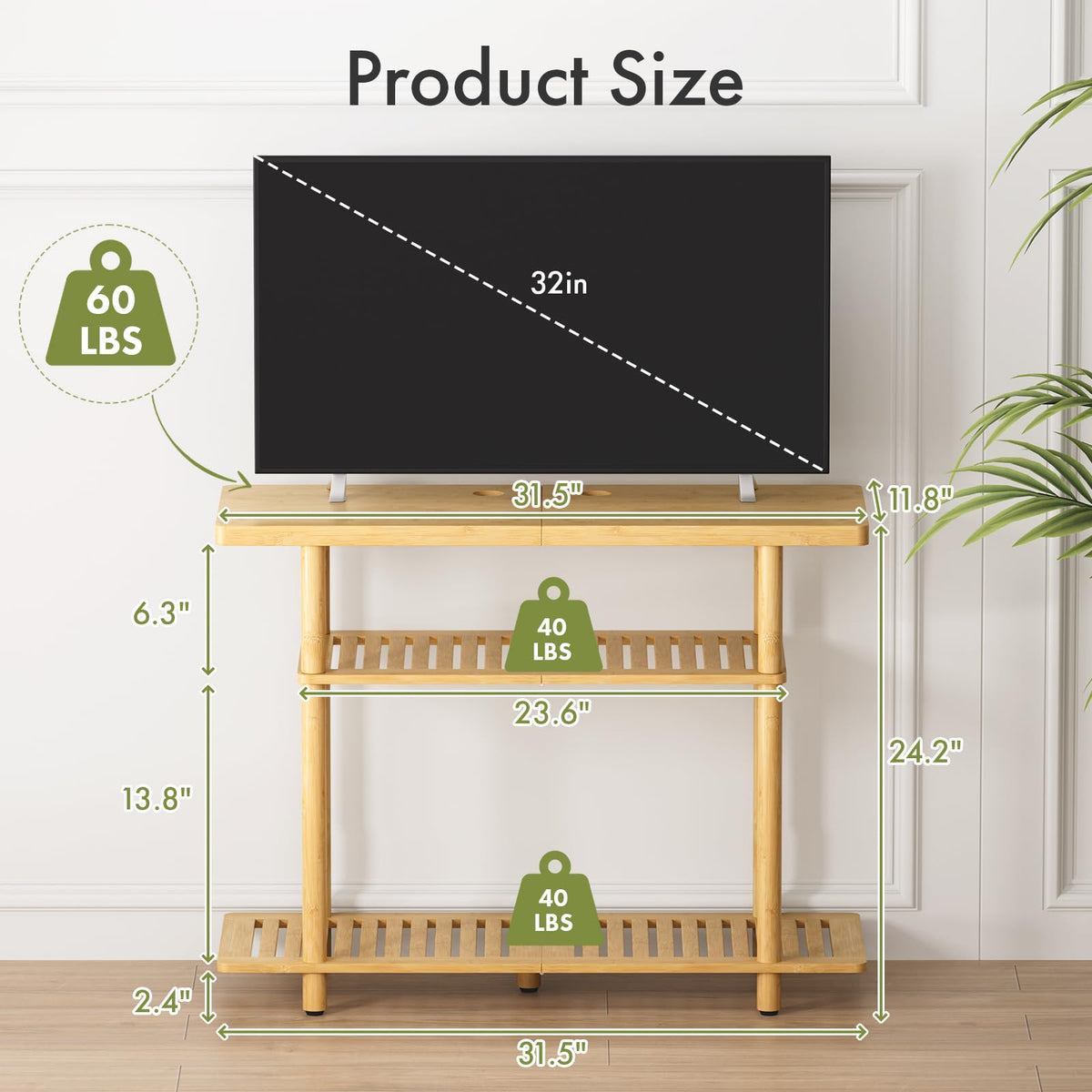 Atoping Bamboo TV Stand three-tier storage keeps devices organized