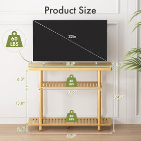 Atoping Bamboo TV Stand three-tier storage keeps devices organized