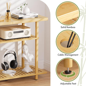 Atoping Bamboo TV Stand adjustable feet protect floors on uneven surfaces