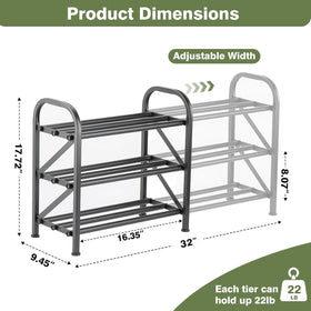 Atrastout expandable shoe rack extended to 32 inches for flexible space.