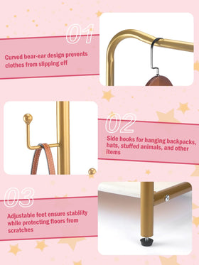 Atrastout gold hanger-ends demonstrate room for bags and hats.