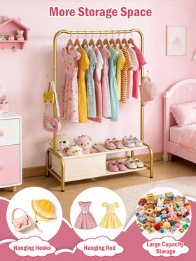 Atrastout gold storage-shelf captures extra space for shoes and bins.
