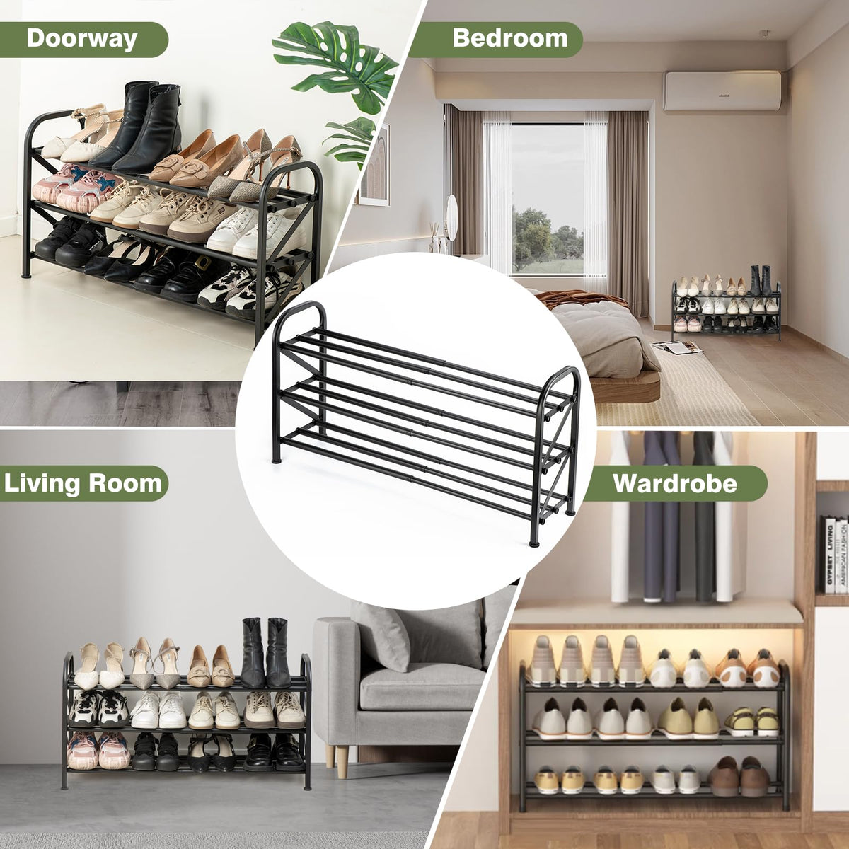 Atrastout modern black finish complements closet and entryway décor.