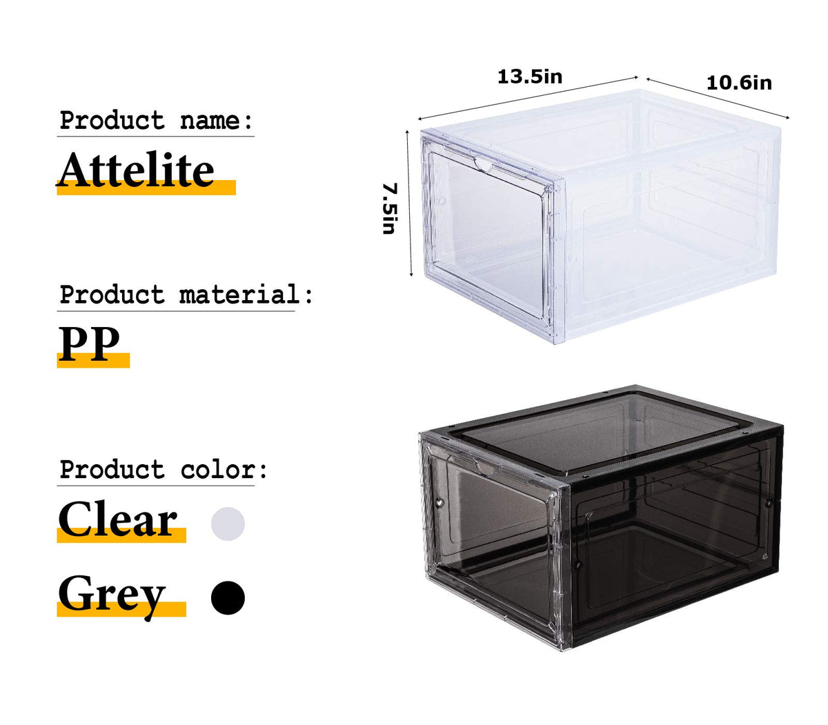 Attelite clear, stackable box helps maximize closet space and visibility.