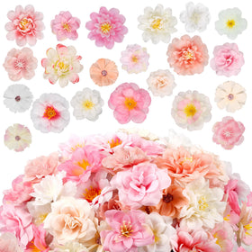 ATTGREAT 210-pcs light pink mixed mini silk flower heads for DIY decor.