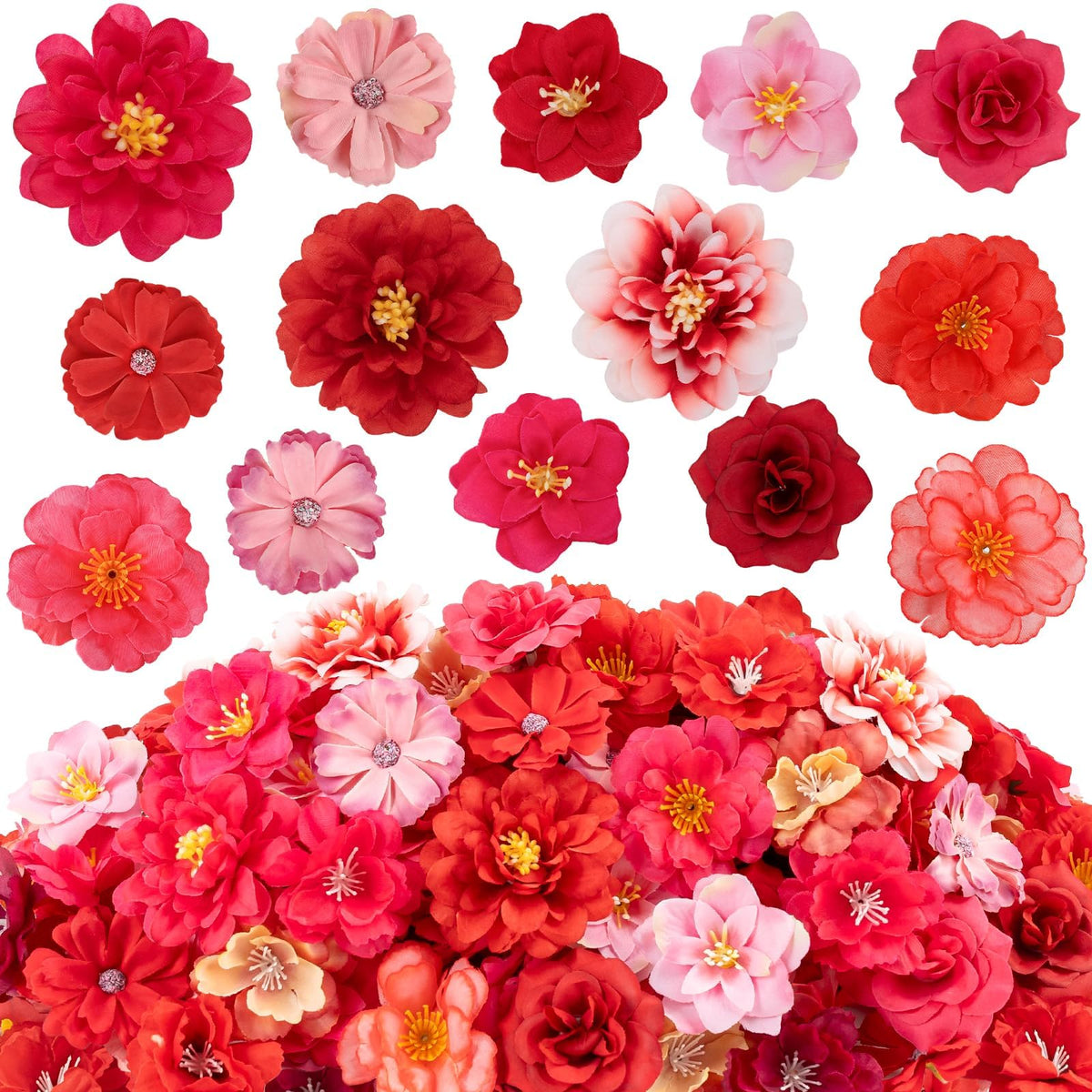 ATTGREAT mini silk flower heads in red for DIY crafts and decor.