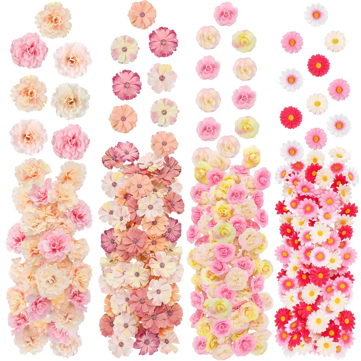 ATTGREAT 310pcs mini flower heads collection in pink for bulk crafting and décor accents.