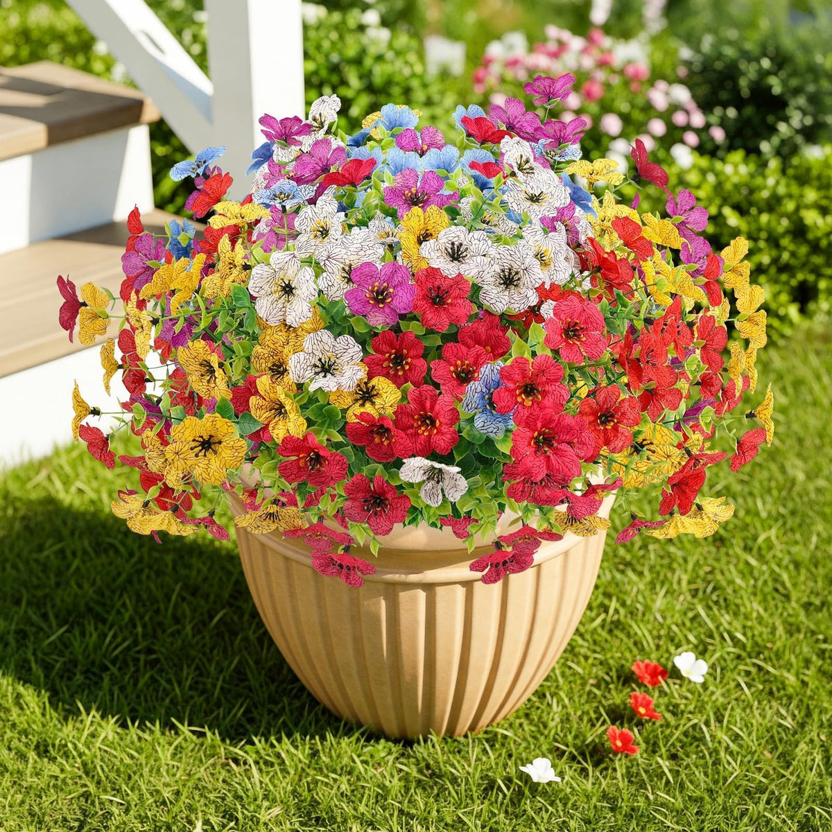 ATTGREAT outdoor daisy bouquet shown in UV-resistant multicolor for patios