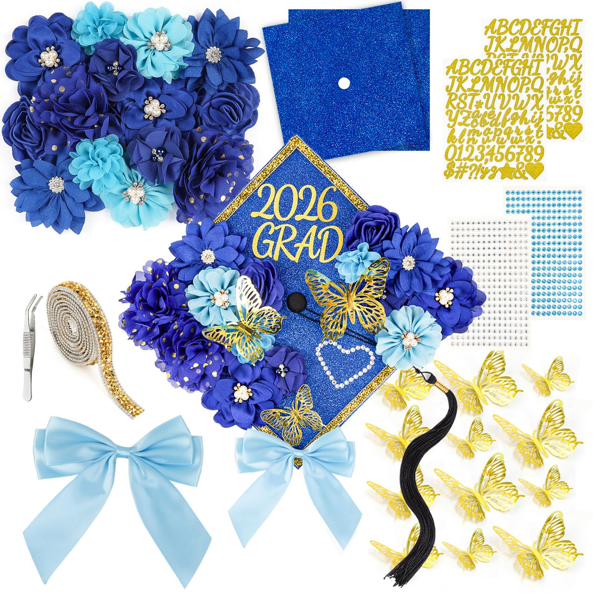 ATTGREAT graduation cap flowers artificial heads create a vibrant cap design
