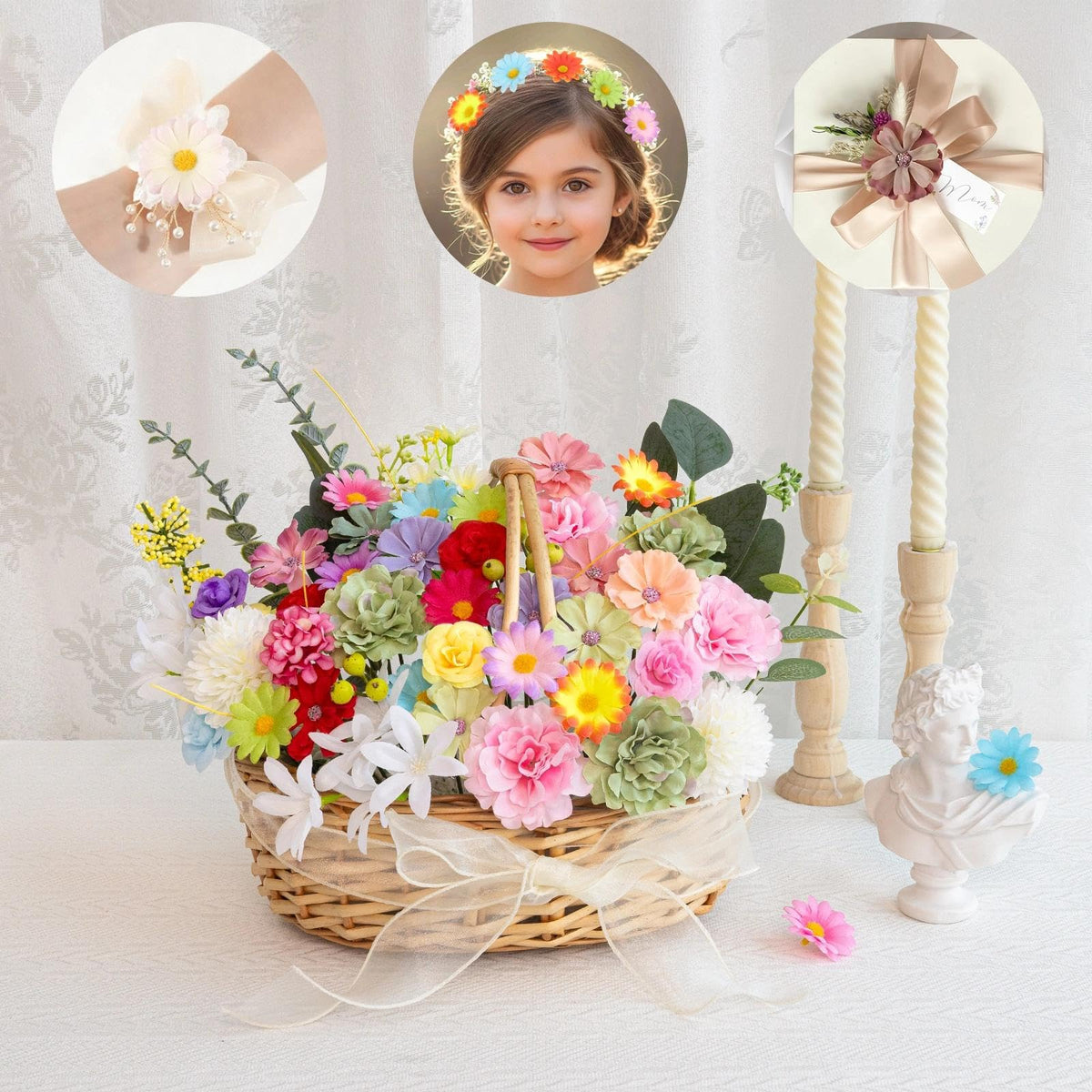 ATTGREAT assorted sizes flower heads create natural depth in projects.