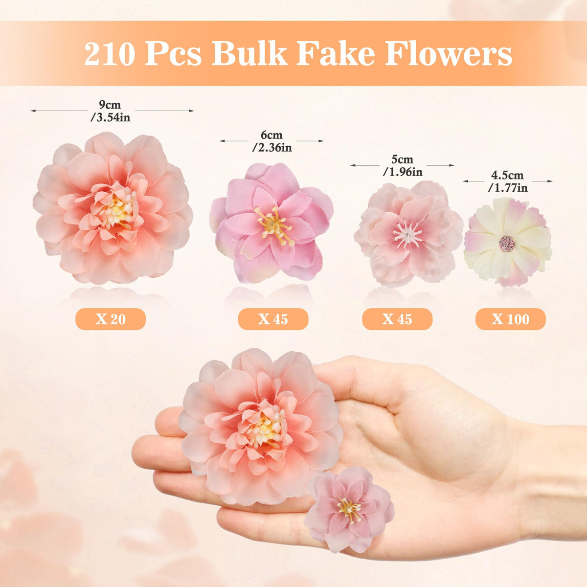ATTGREAT assorted mini silk flower heads including roses, daisies, sunflowers for crafts.