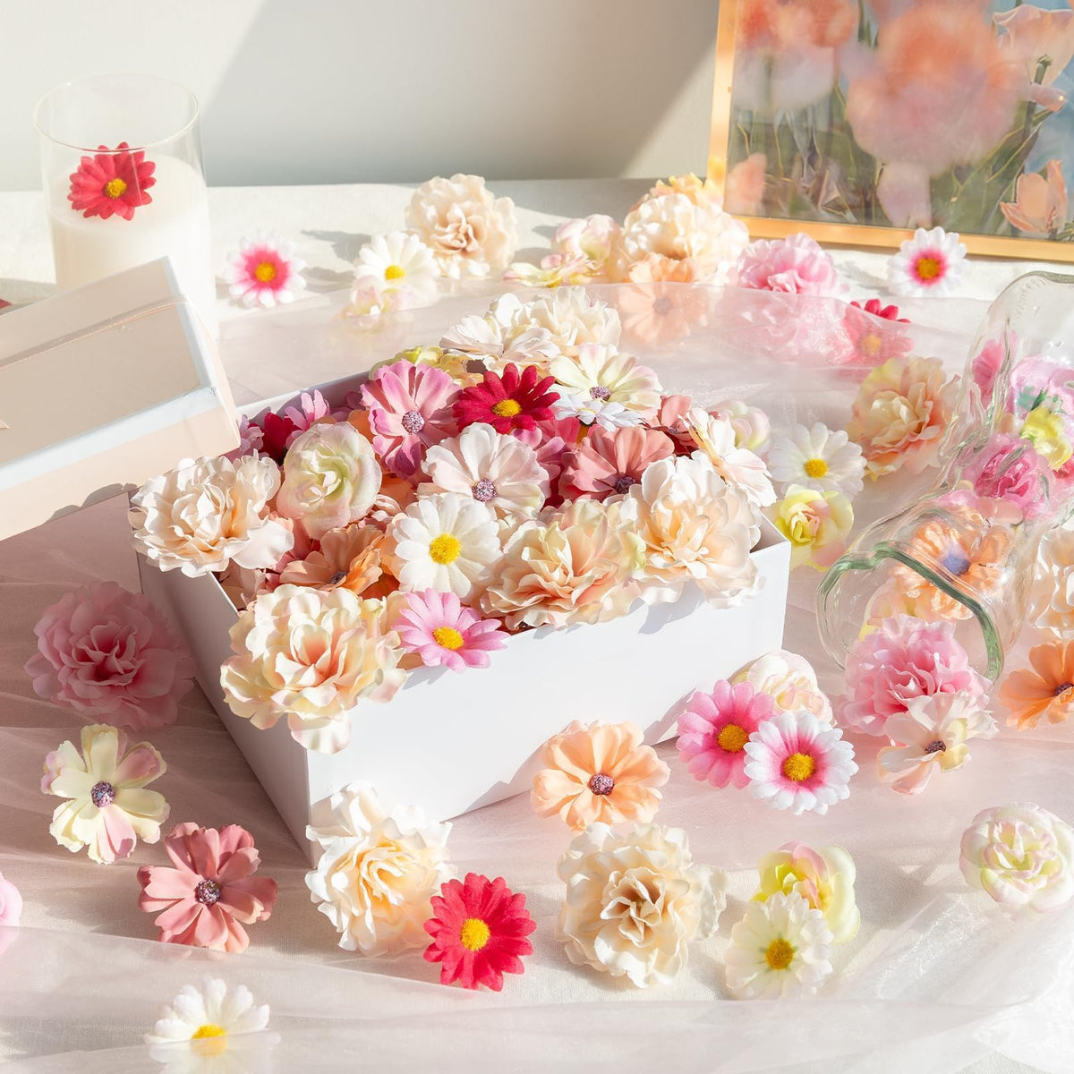 ATTGREAT silk flowers multi-size styles add depth to crafts and backdrops.