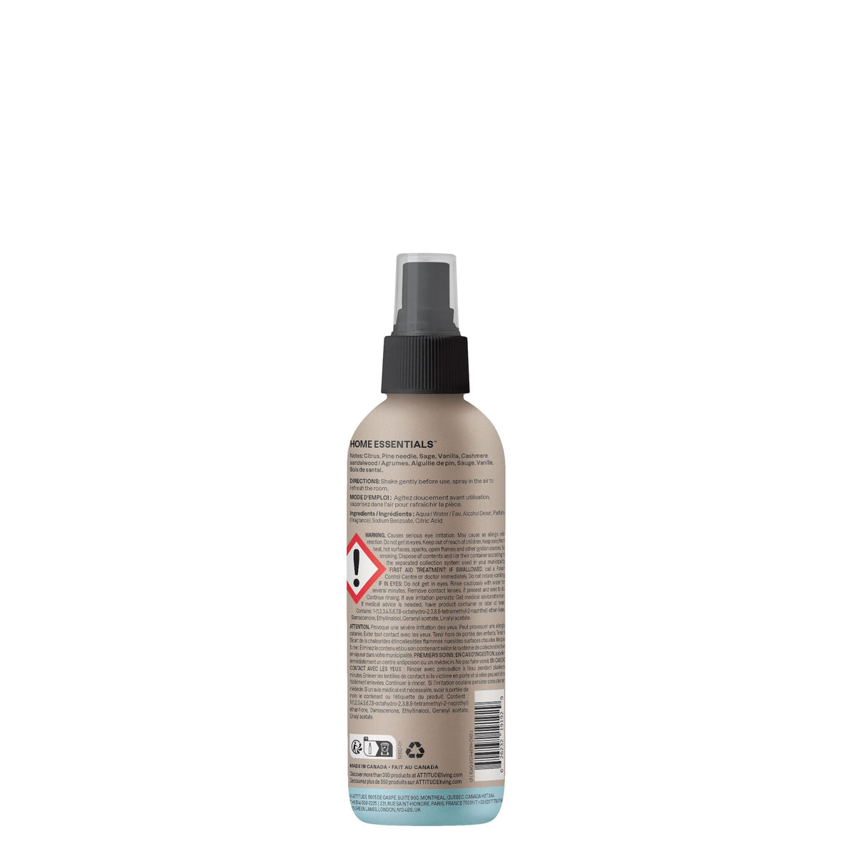 ATTITUDE Santorini Bliss spray shown in a cozy room setup for relaxation.