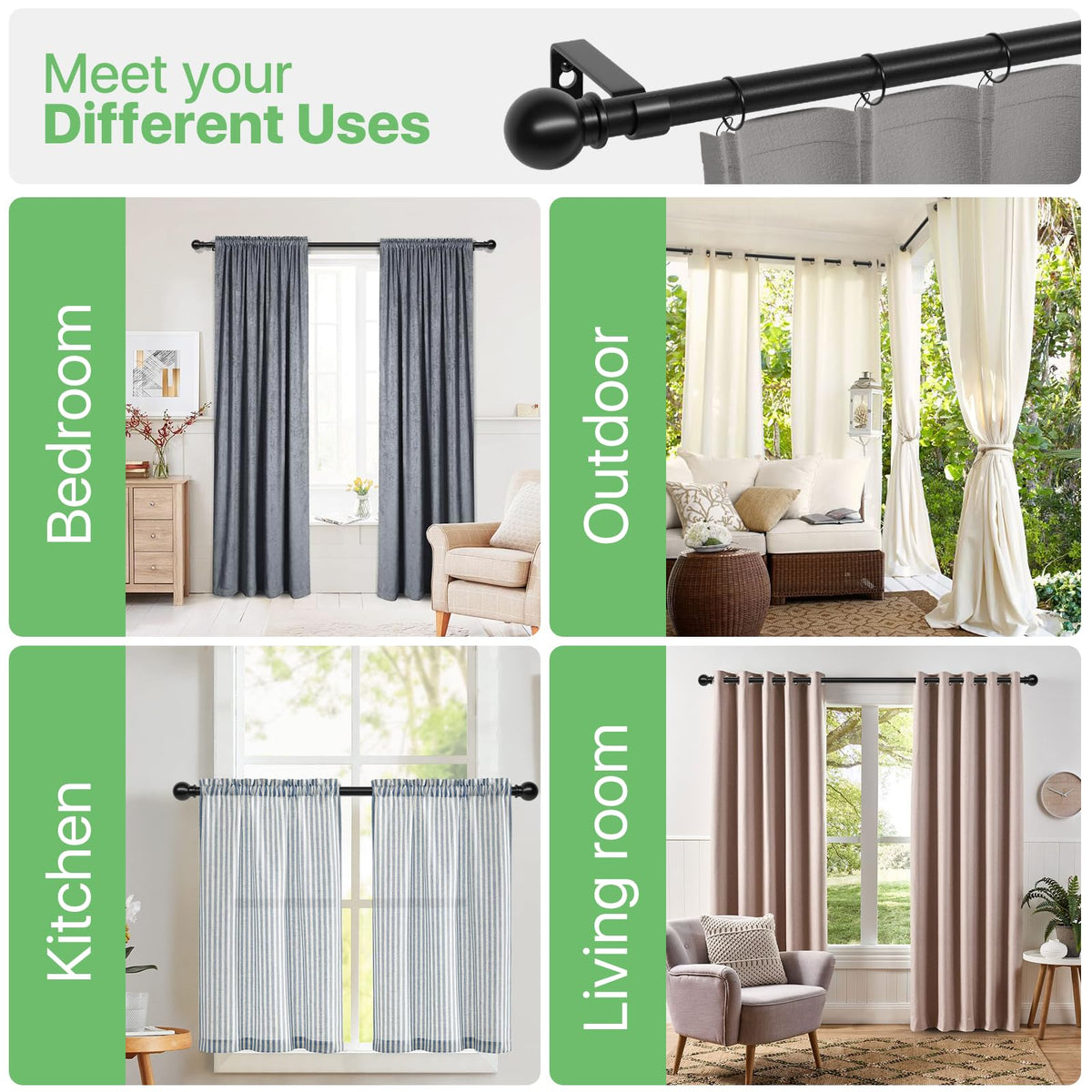 ATUHOLA black finish curtain rod adds modern style to windows.