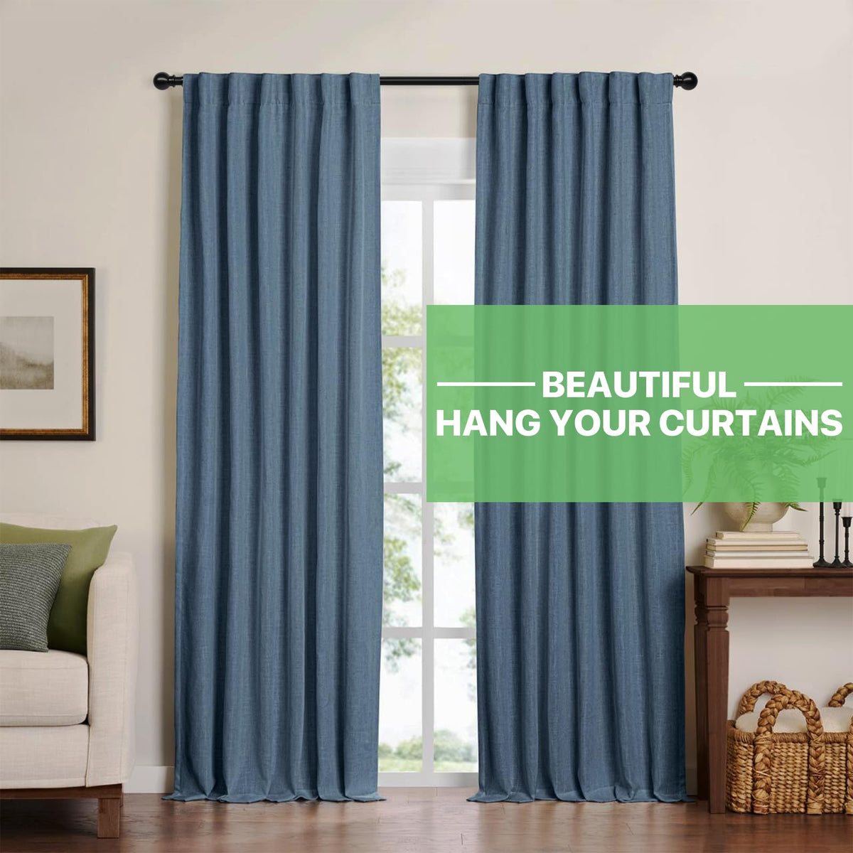 ATUHOLA curtain rod showing adjustable length to fit different windows.
