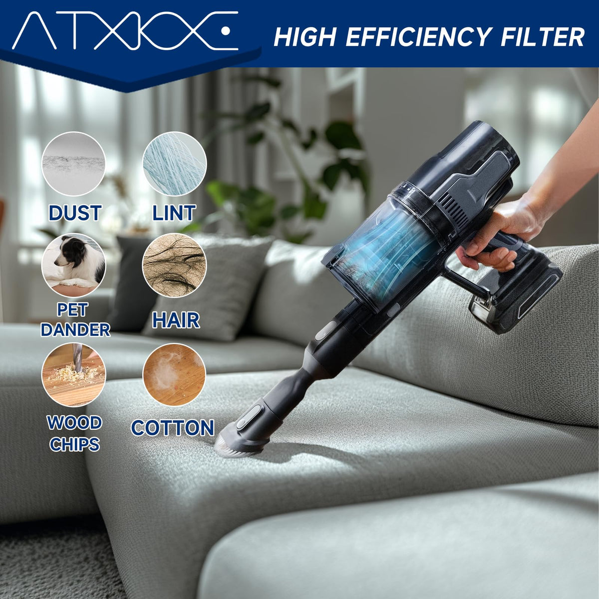 ATXKXE XR filter set and vacuum in action for pet hair
