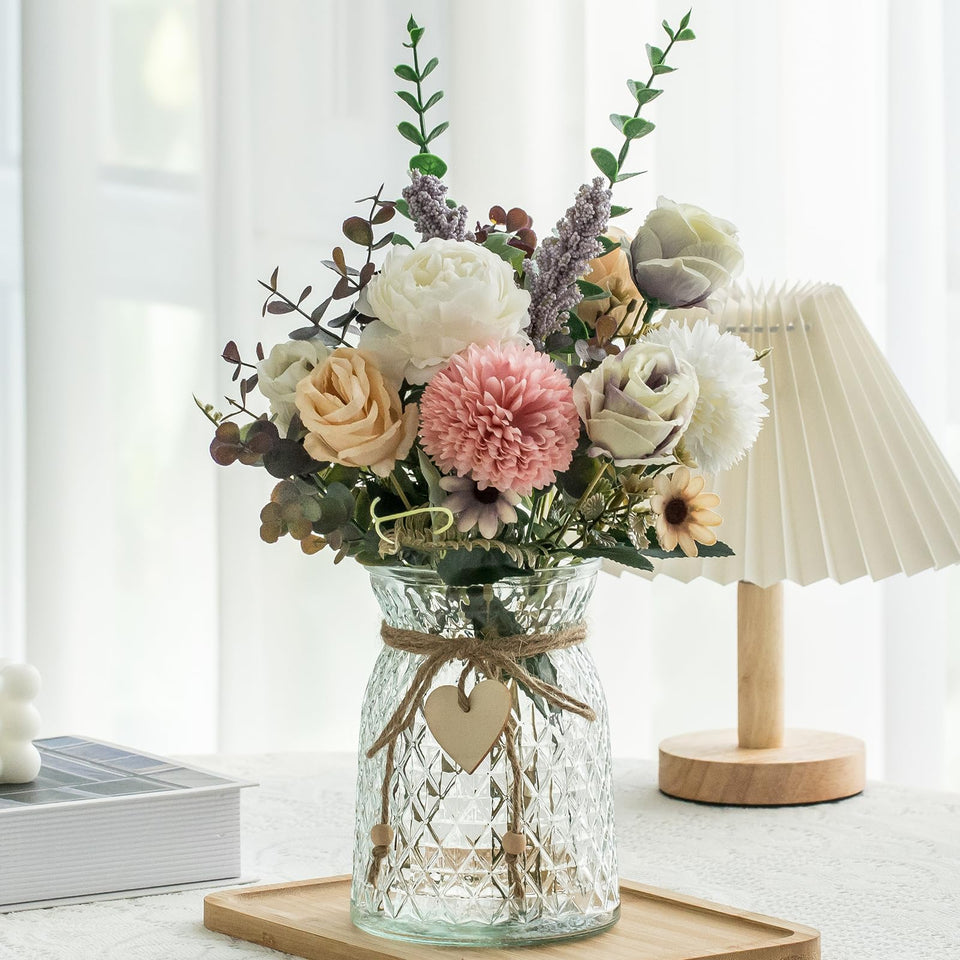 Aubcee fake flowers with vase featuring champagne roses for an elegant centerpiece
