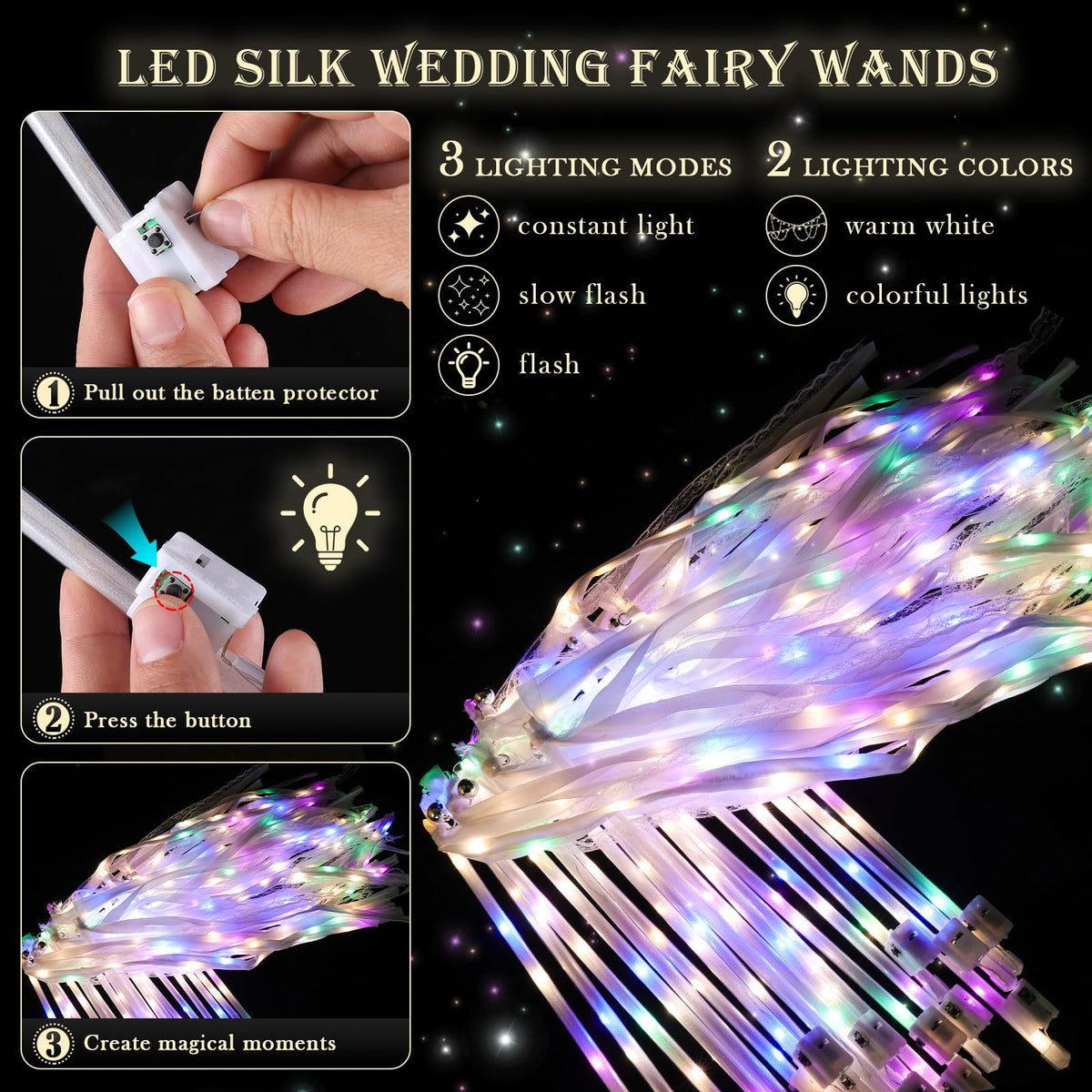 AUGFRYZIAN LED wands showcase ribbons and bells for dramatic wedding send-offs