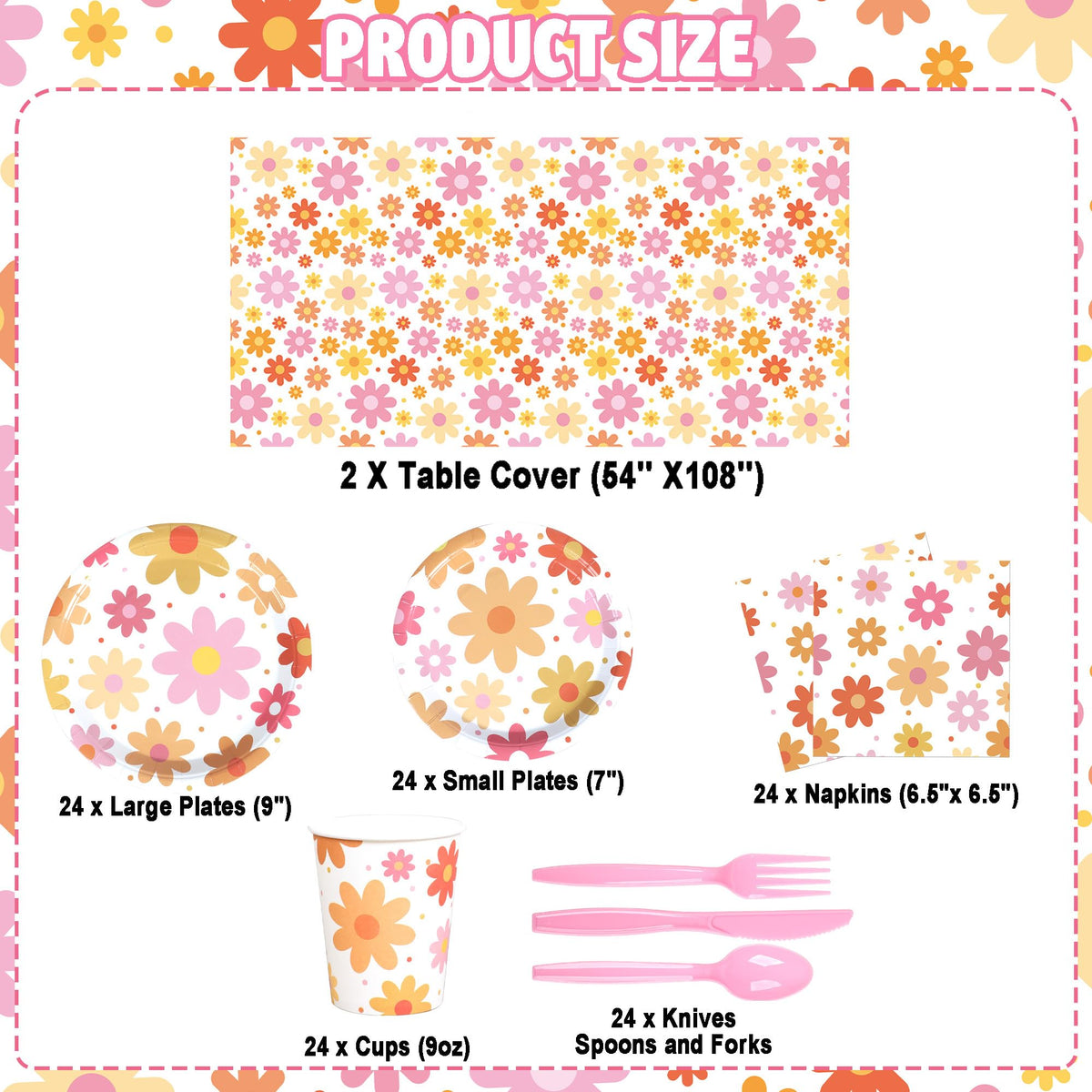 Augisteen Groovy Daisy plates 7in add colorful dessert servings to your table
