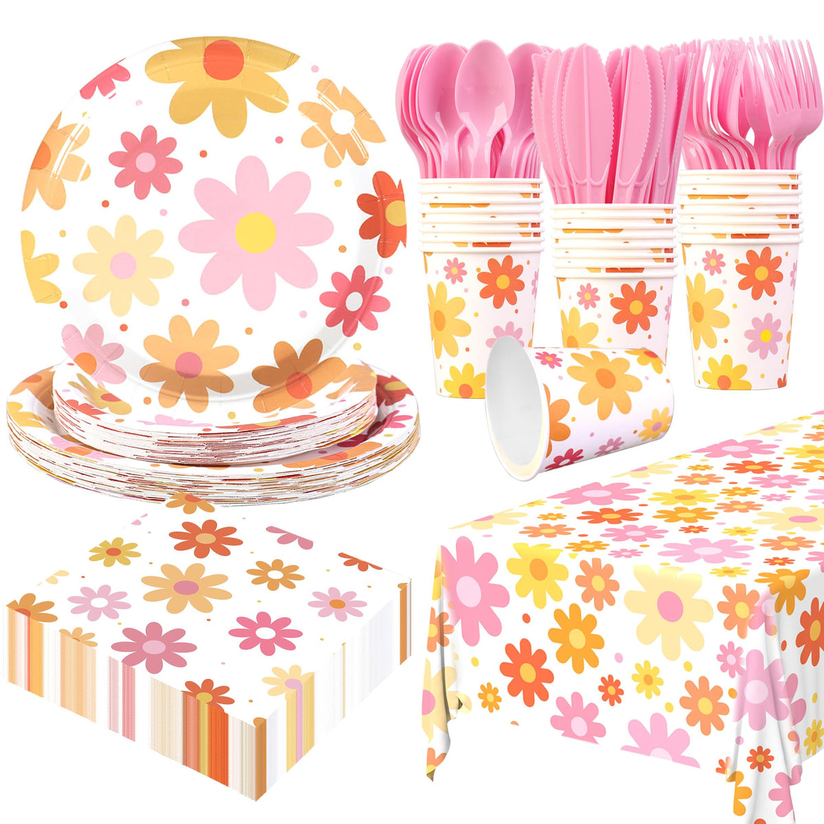 Augisteen Groovy Daisy plates 9in showcase vibrant boho daisies for festive dining