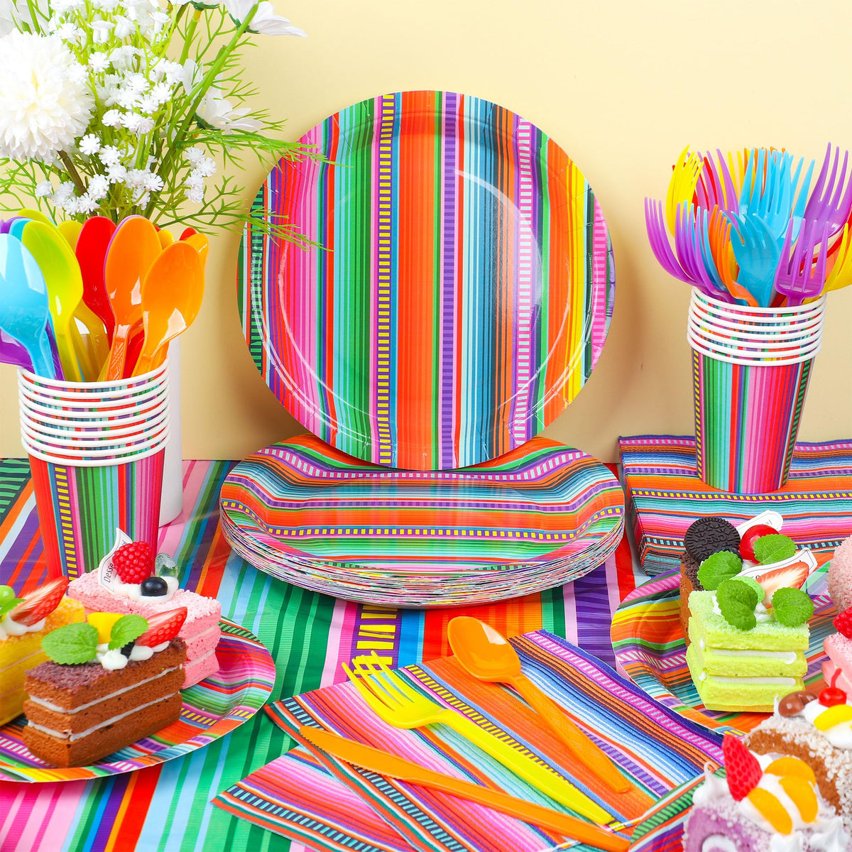 Augisteen Mexican Fiesta tablecloths brighten the table