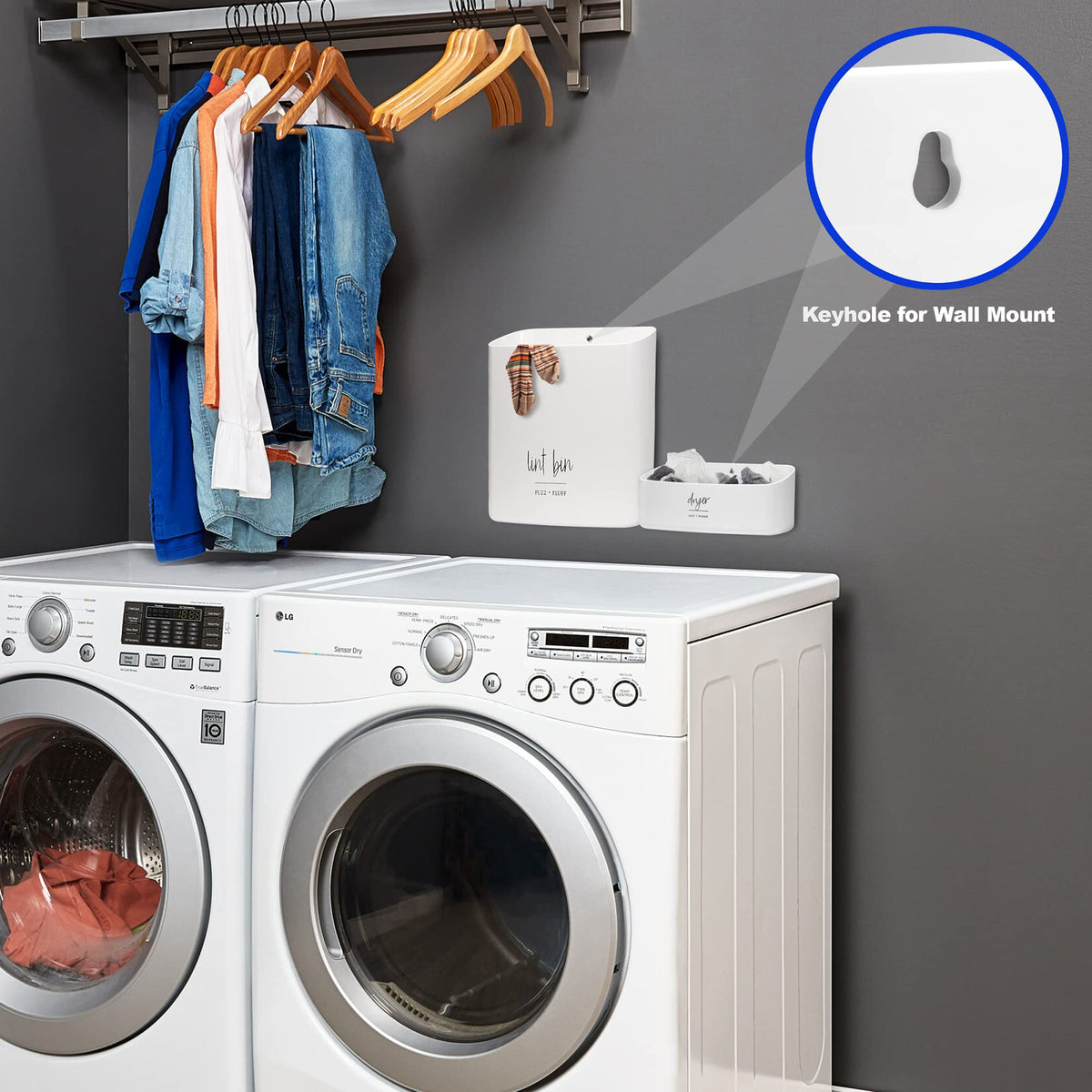 Wall mounting via keyhole opening adds versatile placement options.