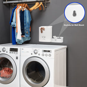Wall mounting via keyhole opening adds versatile placement options.