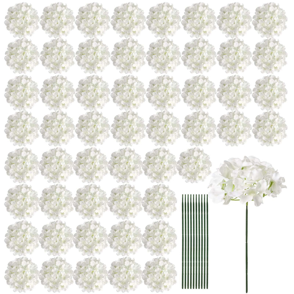 Auihiay 64pcs ivory hydrangea flowers for durable wedding centerpieces and lasting home decor.