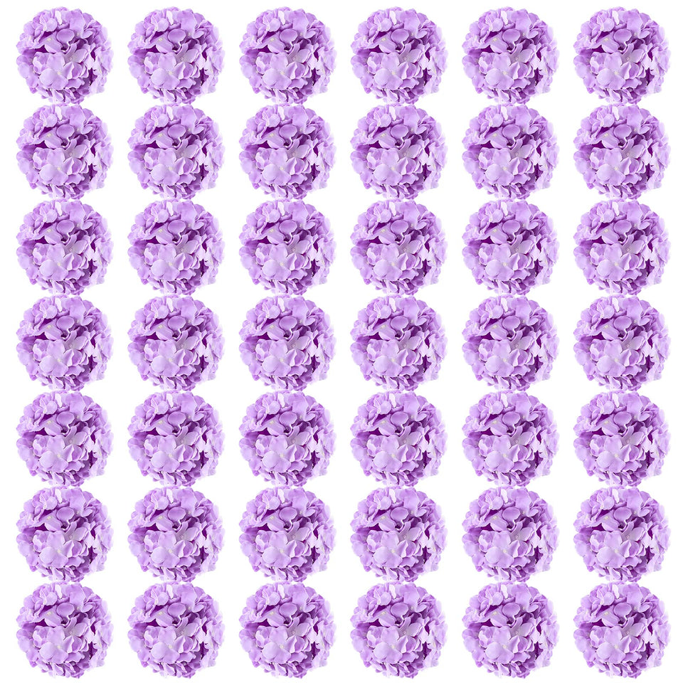 Auihiay 64pcs purple hydrangea heads for durable, reusable centerpieces.