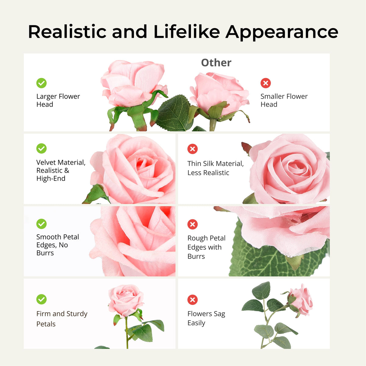 Auihiay artificial rose arrangement with realistic texture