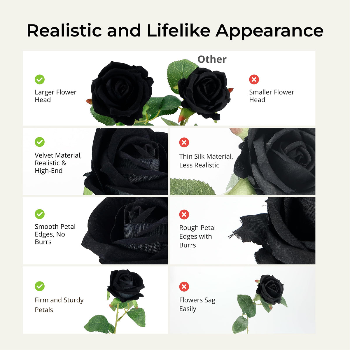 Auihiay black glitter roses accents for wedding arches and table decorations.
