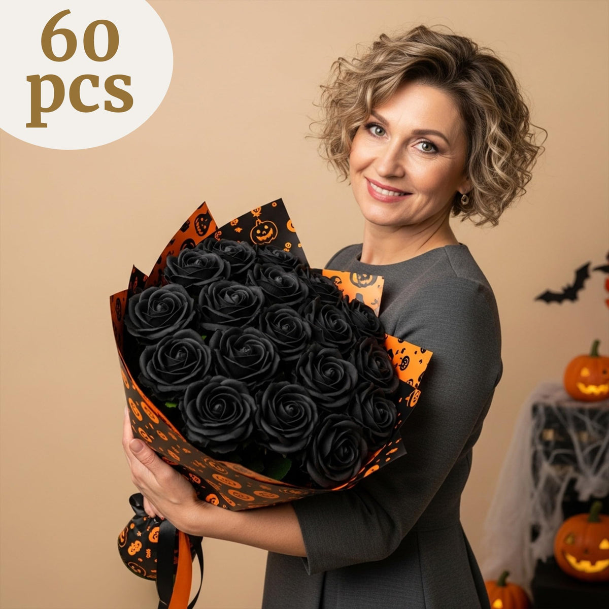 Auihiay black velvet-silk roses bouquet ideal for bridal bouquets and anniversaries.