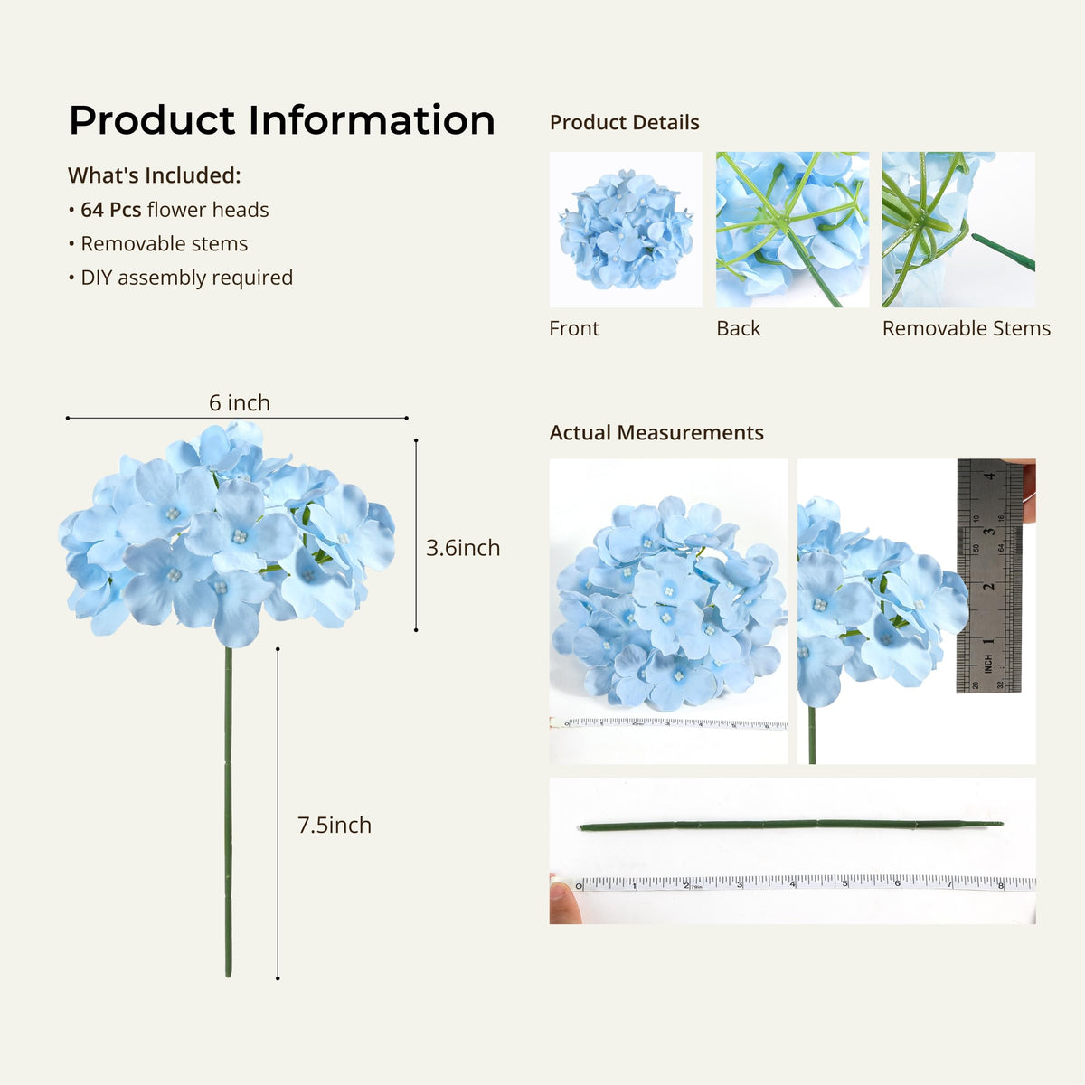 Auihiay close-up of fluffy blue hydrangea petals for realistic decor.