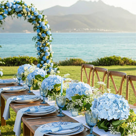 Auihiay silk hydrangea stems support versatile garlands and bouquets.