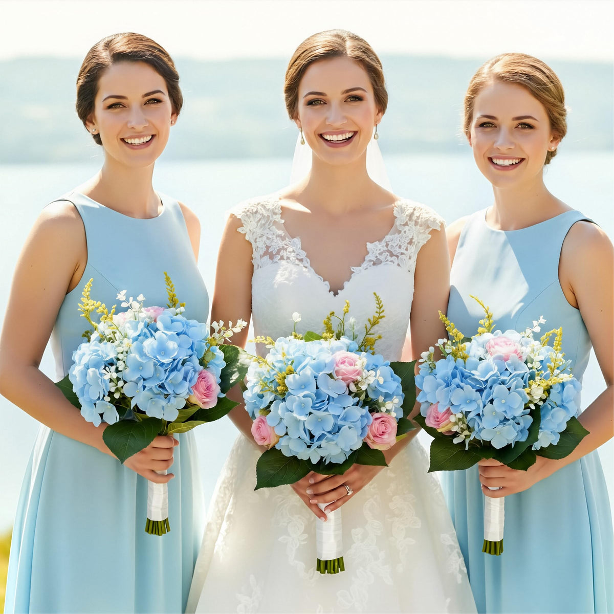 Auihiay blue hydrangea stems flexible for creative vase arrangements.