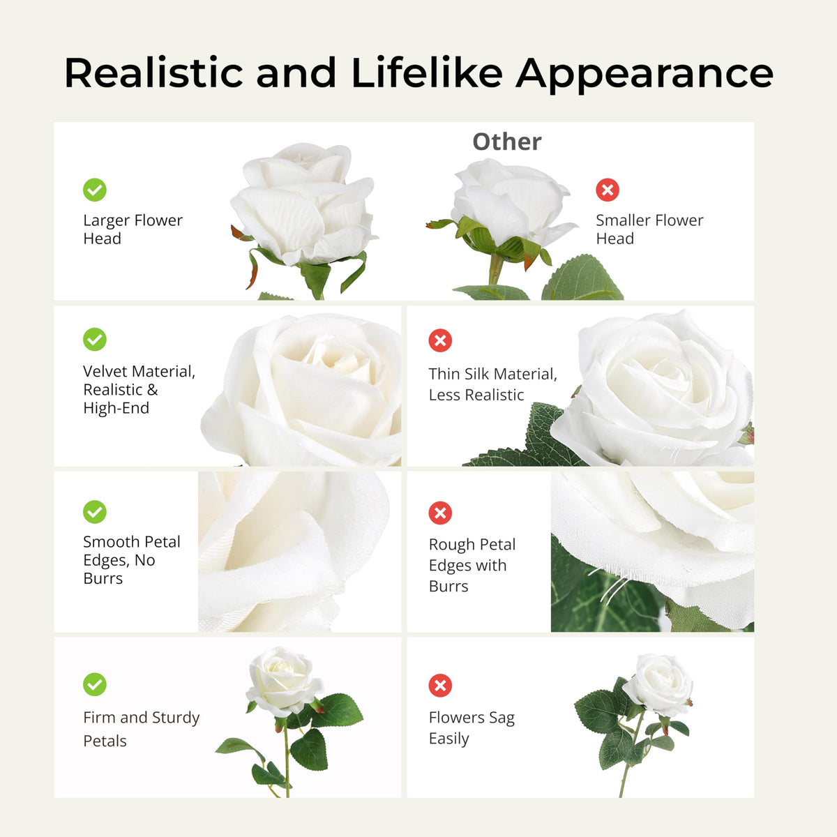 Auihiay bulk roses stems with flexible wiring for DIY shaping.