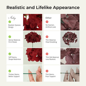 Auihiay burgundy hydrangea with a fluffy appearance enhances romantic table decor.