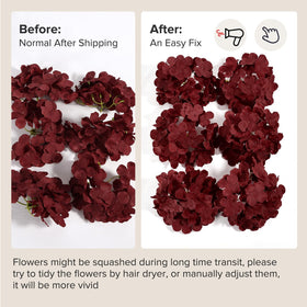 Auihiay burgundy hydrangea packaged set provides ready-made decoration options.