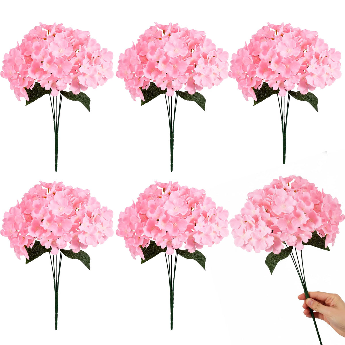 Auihiay 30-head pink hydrangea bouquet for lush porch decor
