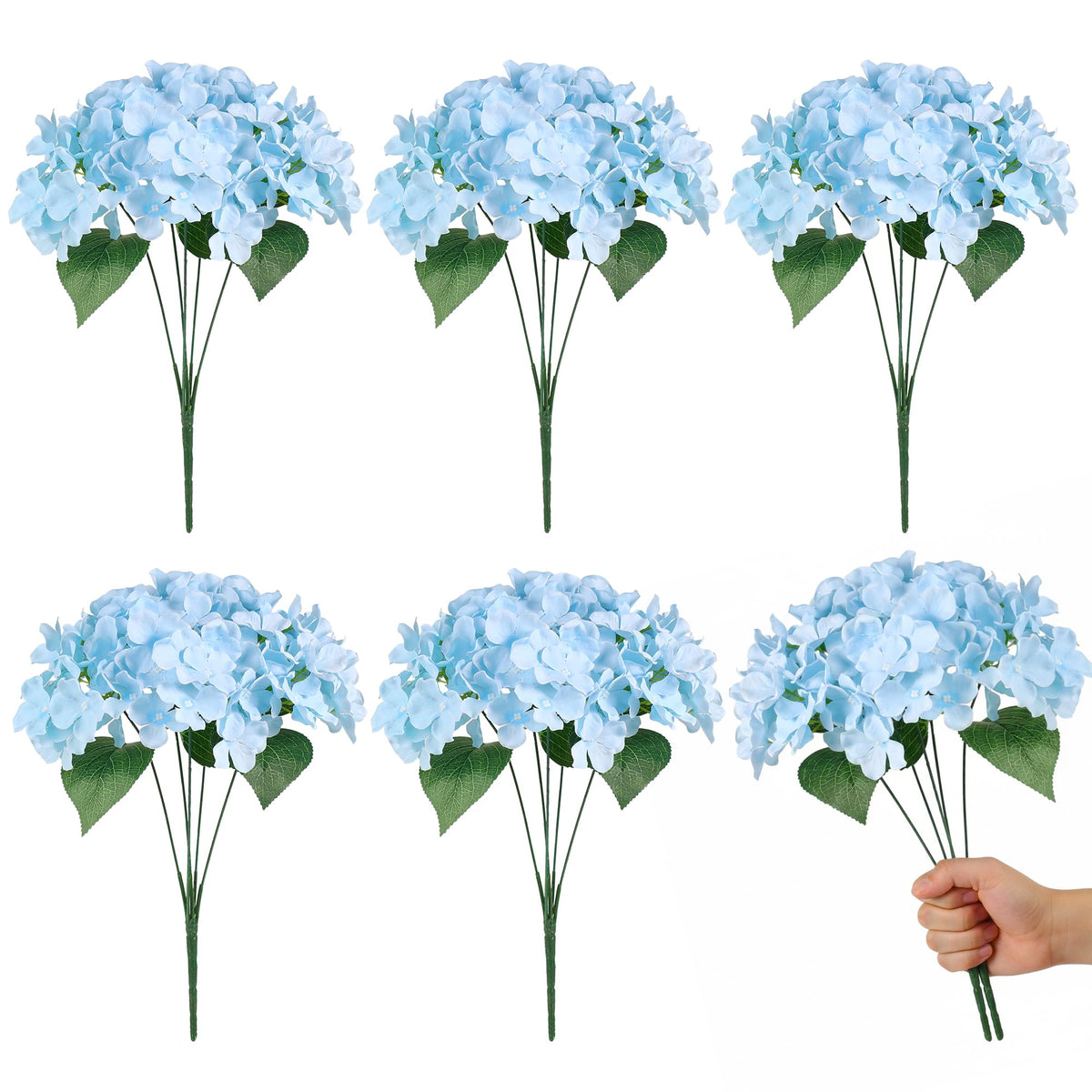 Auihiay blue hydrangea 6-bundle for porch; vibrant color stays strong outdoors.