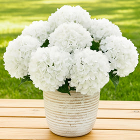 Auihiay hydrangea outdoor flowers in white with 6 bundles for sunlit porches