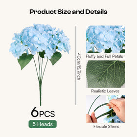 Auihiay hydrangea blue bouquet 40cm; lifelike petals for yard displays.