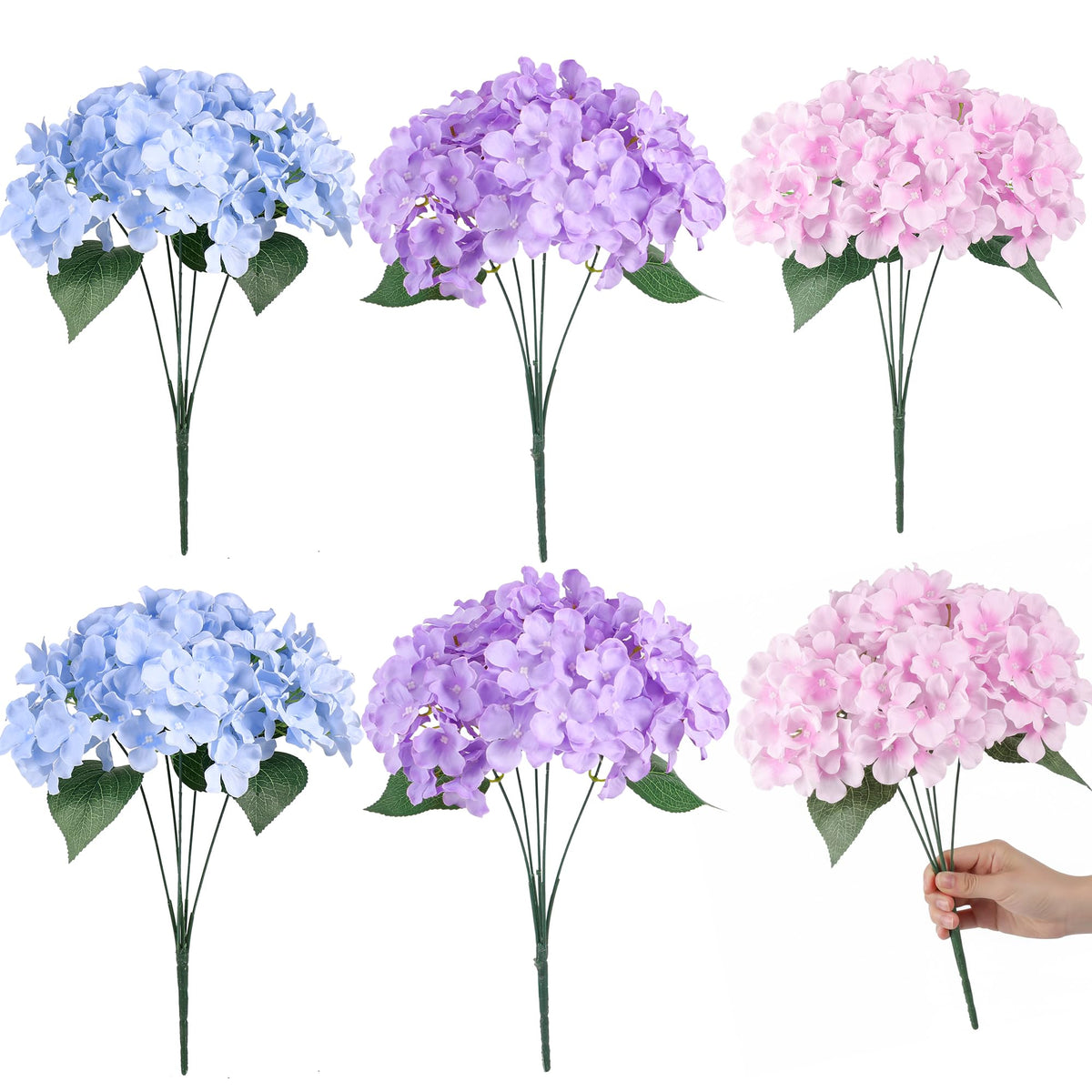 Auihiay hydrangea bouquet front view shows full, lifelike blossoms for porch decor.